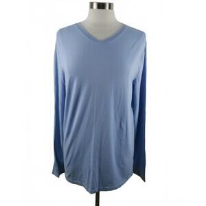 Marc Anthony Womens Stretch Cotton Long Sleeve V Neck Solid Light Blue T Shirt M